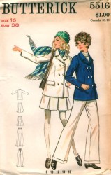 5516 1969 2 BREASTED JACKET,PLEAT SKIRT,CUFF PANTS PATTERN 8